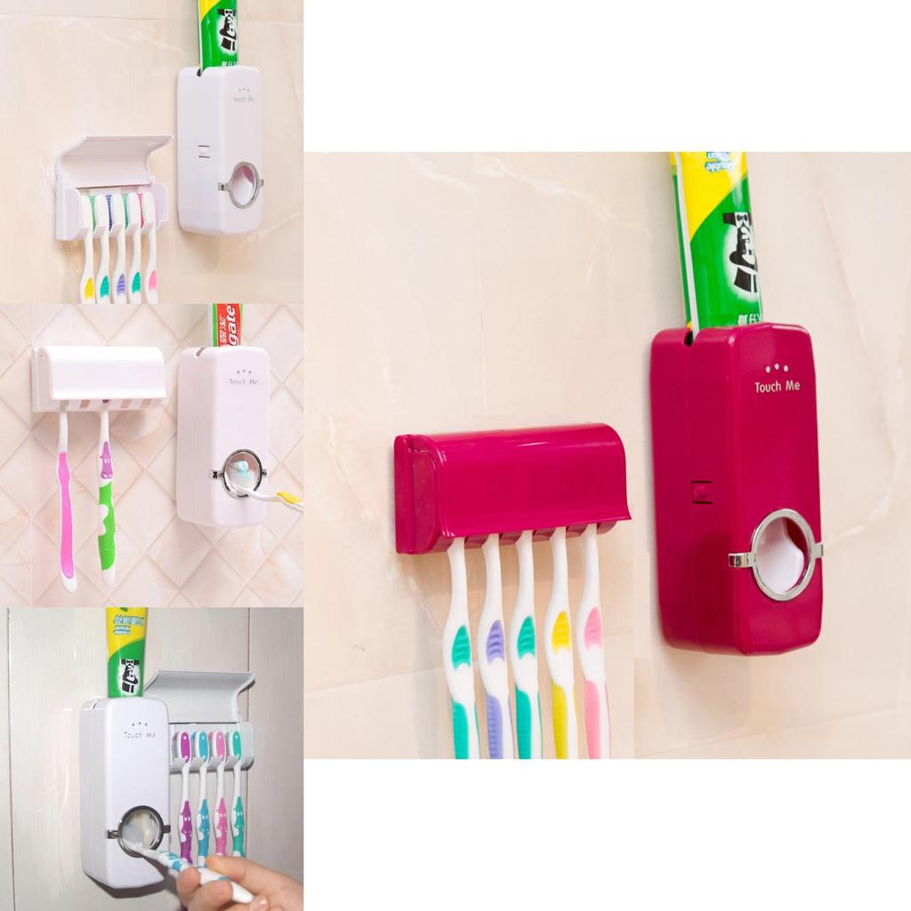 Automatic Toothpaste Dispenser And Toothbrush Holder Plastic Bathroom Organizer
