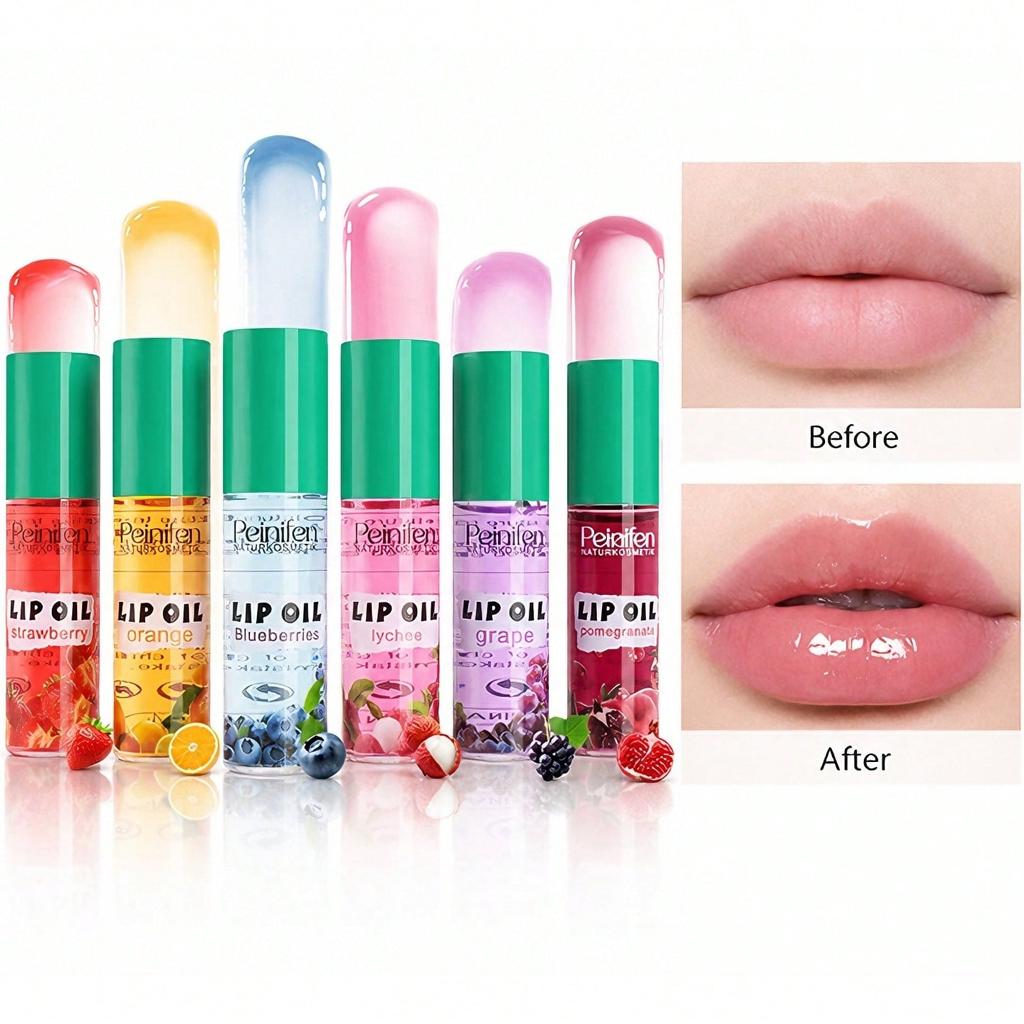 6pcs High Gloss Fruit Lip Balm Set, Long-Lasting Moisturizing Lip Care, Enhances Lip Contour, Plumps