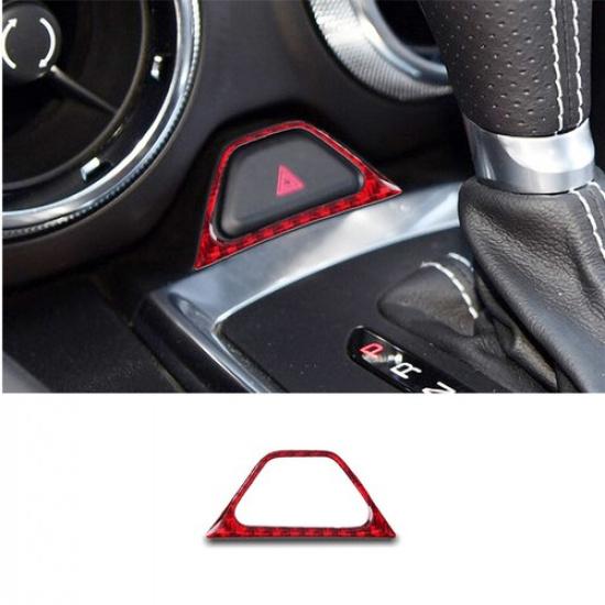 Red Carbon Fiber Car Front Warning Light Button Cover For Chevrolet Camaro 16-19