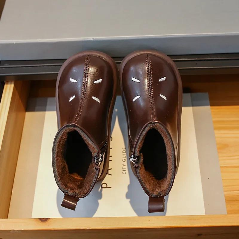 

Девочки Зимние Ботинки Простые с Круглым Носком Детские Ботильоны Теплые Плюшевые Мягкие Детские Модные Повседневные Хлопковые Ботинки Короткие Универсальные 23 темно-коричневого