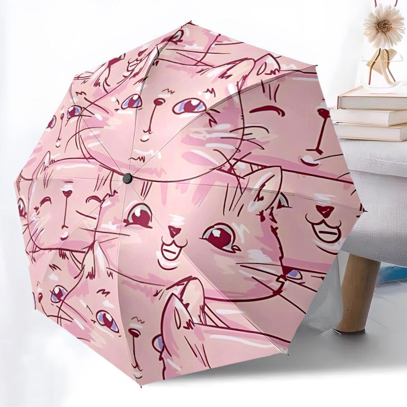 1pc Cat Faces Open/Close Folding Umbrella, All- Portable Umbrella for & Men, Stylish Accessory (Holiday Gift) 8-Rib yy251213166