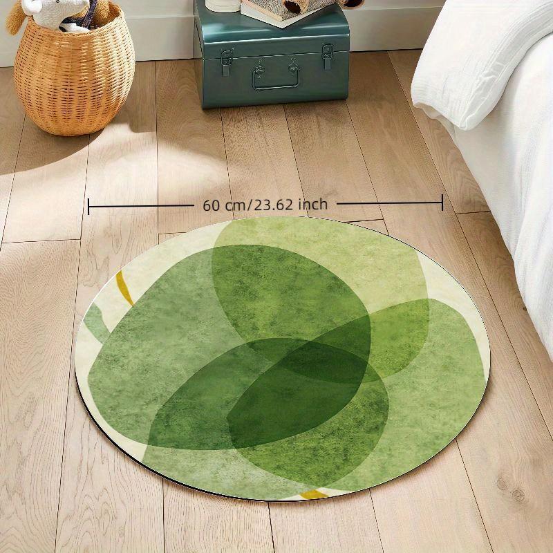 Abstrakcyjny Zielony Liść Geometryczny Okrągły Dywan Flanelowy Minimalistyczny Wystrój Domu Dywan Salon Sypialnia Mata Podłogowa Uspokajający Zainspirowany Naturą