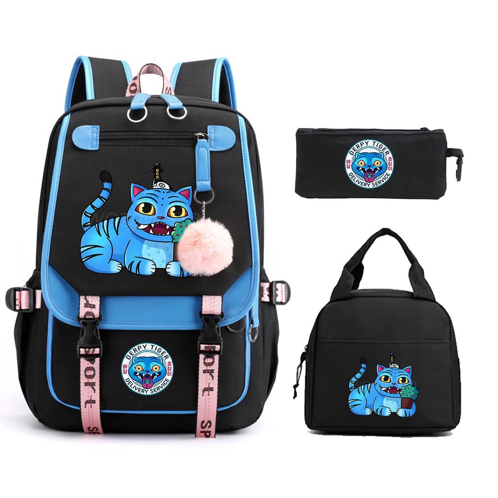 Animation Cartoon Printing Student Schoolbag Three-Piece Set Campus Trend Men And Women Versatile Casual Backpack Large Capacity