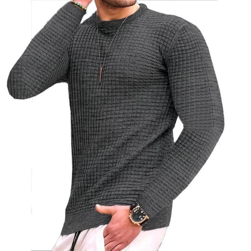 Men's Fashion Waffle Pullovers Long Sleeve O-Neck Solid Color Soft Comfortable Skin-friendly Slim Male Tops