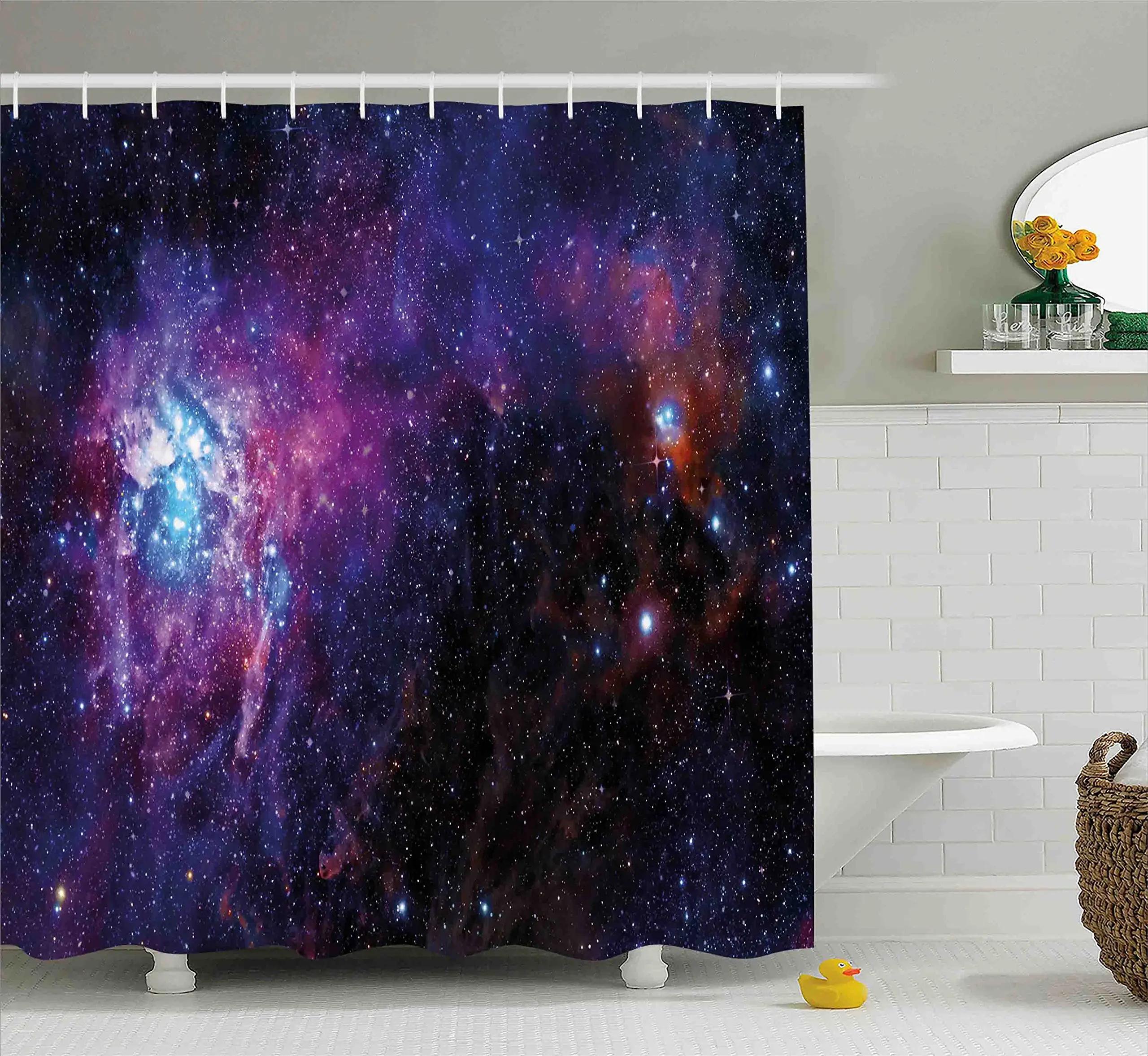 

Space Shower Curtain Himalaya Mountain Tops At Starry Night Time With Stars Earth Cosmos Cloth Fabric Bathroom Decor With Hooks W60H190(CM)-1 Pcs