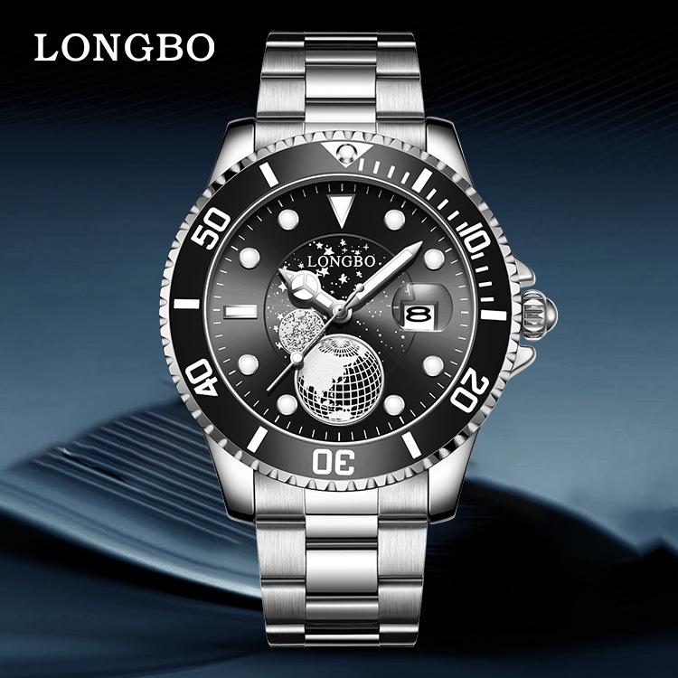 Longbo Men's Waterproof Luminous Steel Band Business Casual Watch
