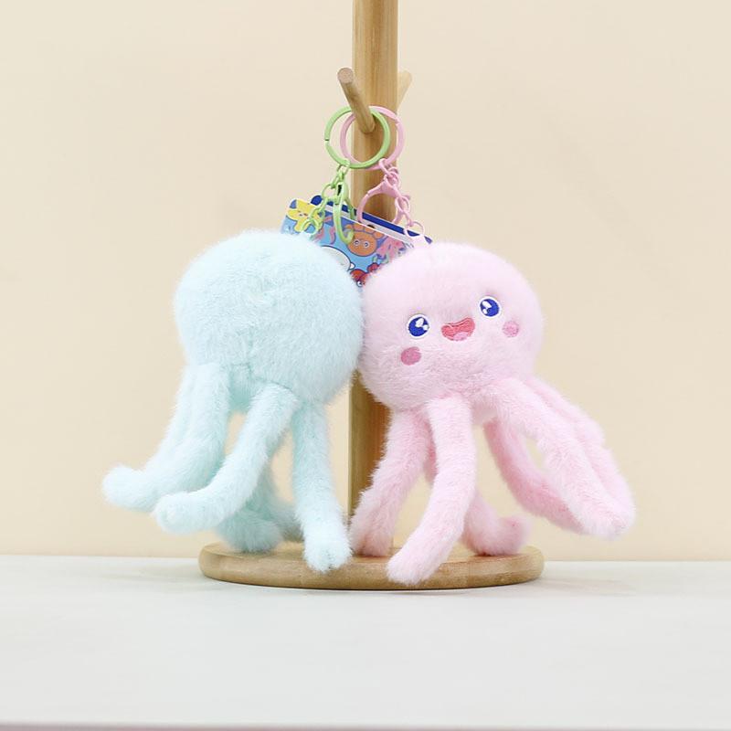 Adorable Pink And Light Blue Plush Octopus Keychain Soft Stuffed Animal Toy