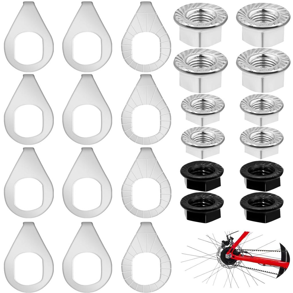 24PCS Bike Axle Nuts & Safety Washers Kit, 3 Sizes M8/M9.5/M10 Bicycle Wheel Hub Nuts, Front & Rear Wheel Replacement Parts For