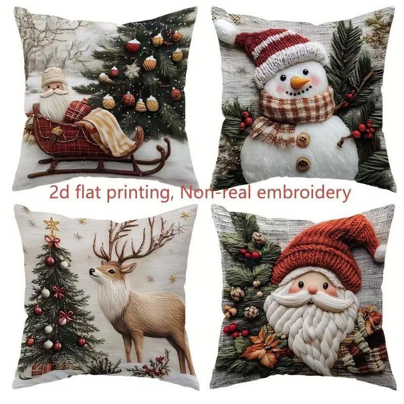 New Christmas Santa Pillow Cover, Imitation Embroidery Holiday Decorative Sofa Linen Car Cushion Cover