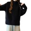 Retro Design Knit Sweater with a Fashionable and and a Diagonal Buckle for a Comfortable Wear One [HEBELD] Women's Autumn/Winter Button-Decorated