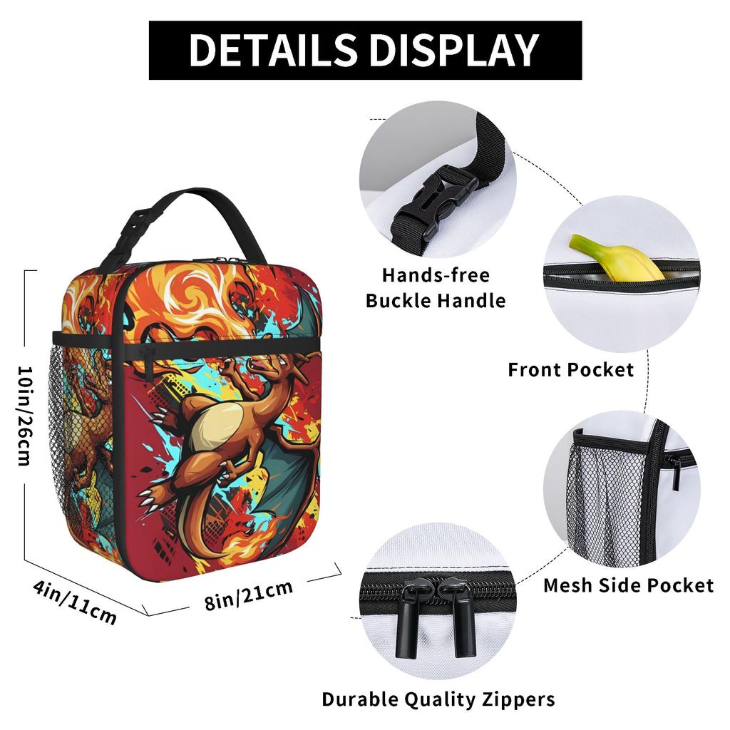 Charizard Swirl Fire Manga Lunch Bag For Girl Boy  Print Office Lunch Box Leisure Portable Oxford Cooler Bag