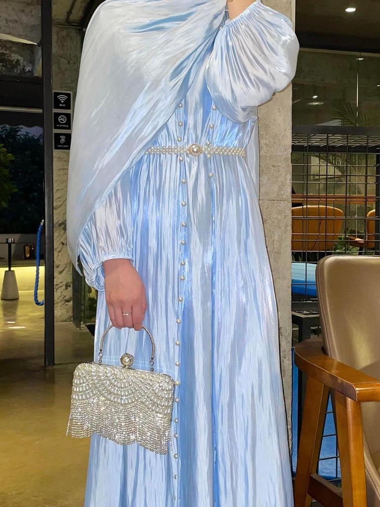 Vestido de Noite Muçulmano Transfronteiriço Feminino com Fio Fluido