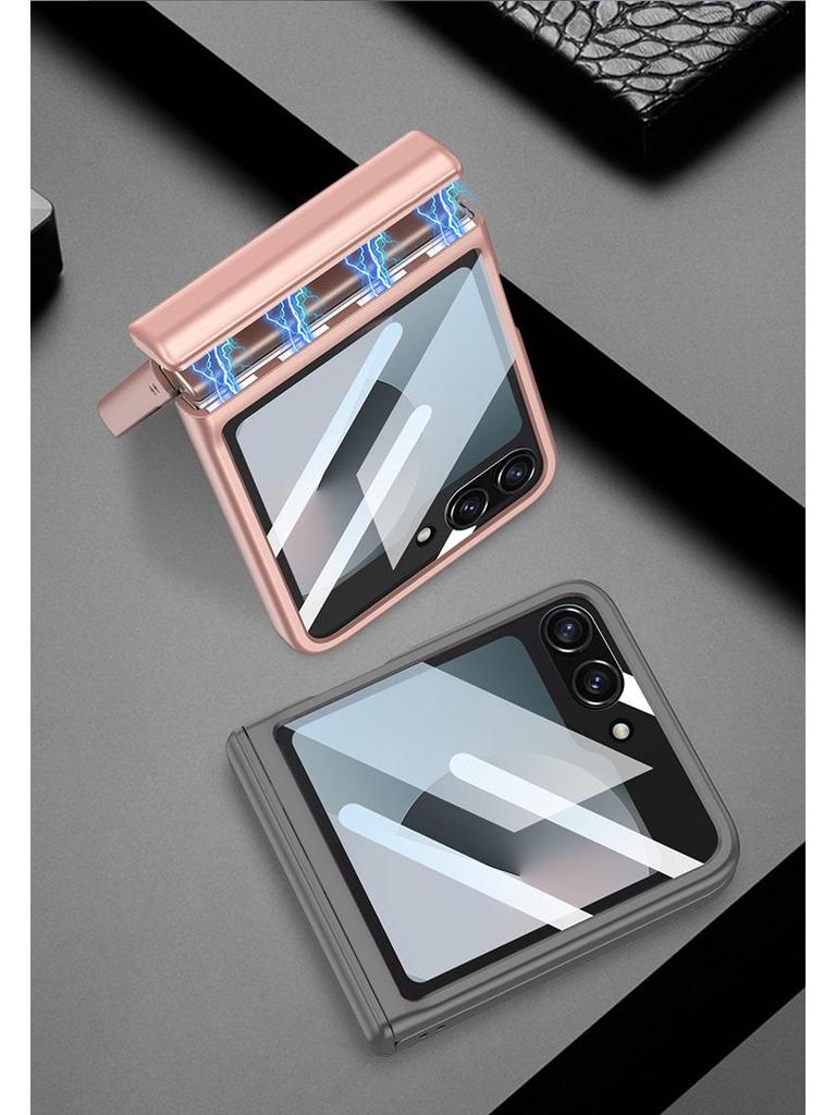 Samsung Z Flip 6 Foldable Screen Case with Large Window, Ultra-Thin Magnetic Buckle, Elegant Design.