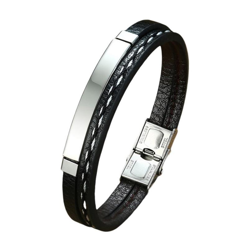 

Черный кожаный мужской браслет Персонализированный простой кожаный браслет в стиле ретро Плетеный браслет