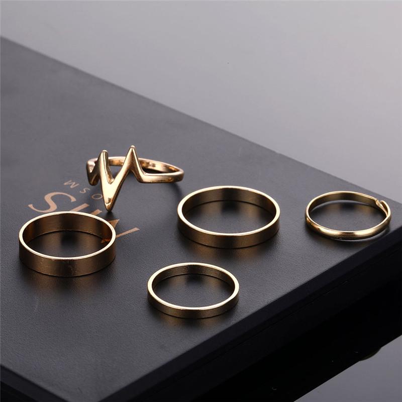 5Pcs ECG Lightning Wave Pattern Adjustable Finger Ring Set Women Accessories Girl Gift Mujer Jewelry