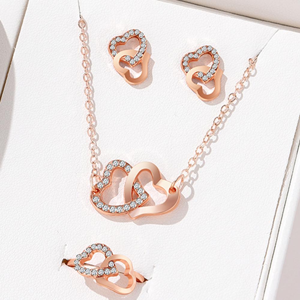 5 Piece Rose Gold Zircon Combination Bracelet Ring Necklace Earrings Zircon Set Fashionable And Suitable For Party Style