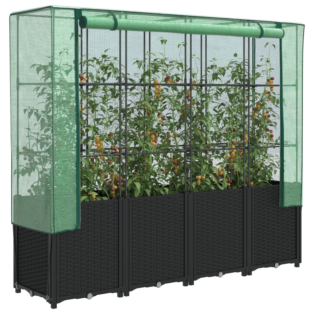 Vidaxl Raised Planter With Greenhouse, Rattan Look, 160X40X153 Cm