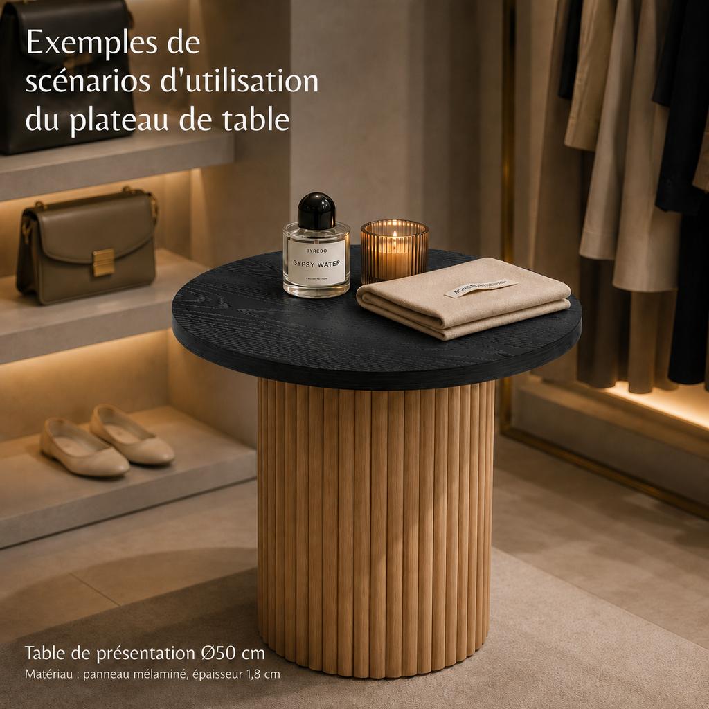 Set of 2 Round Tabletops diameter 70 cm + diameter 50 cm, Black Wood Grain, 18 mm Melamine-Coated Panels with M6 Threaded Inserts – Tabletops Only