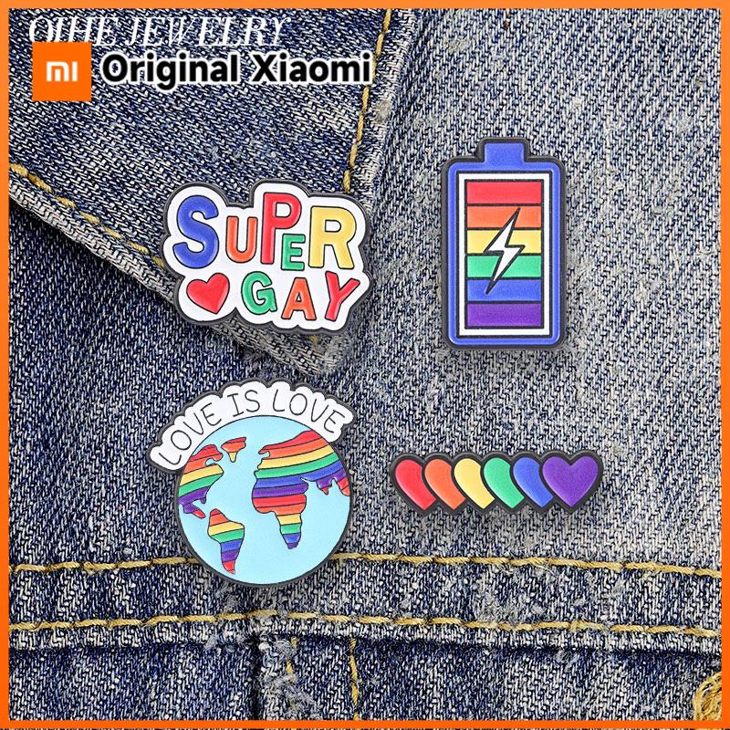 Xiaomi LGBT Rainbow Pride Super Gay Hearts Enamel Pin Love Is Love Rainbow Earth Full Battery Brooch Bag Badge Jewelry Gift for Friends
