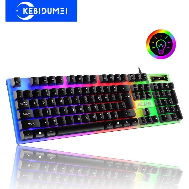Teclado para jogos Teclado com fio 104 teclas Botão flutuante Arco-íris Teclado retroiluminado para laptop PC