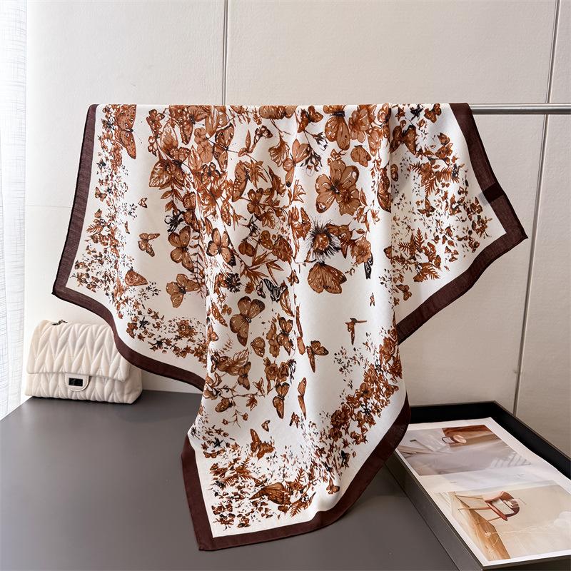 Hijab Large 90X90Cm Square Breathable Material Travel Vacation Hair Scarf Silk Feeling Polyester For Girl Fashion Accessory