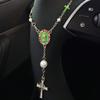 1pc Pink Pearl Cross Steering Wheel Rosary Ornament, Rosary Car Pendant Accessory, Unique Fashion Car Decor Accessory