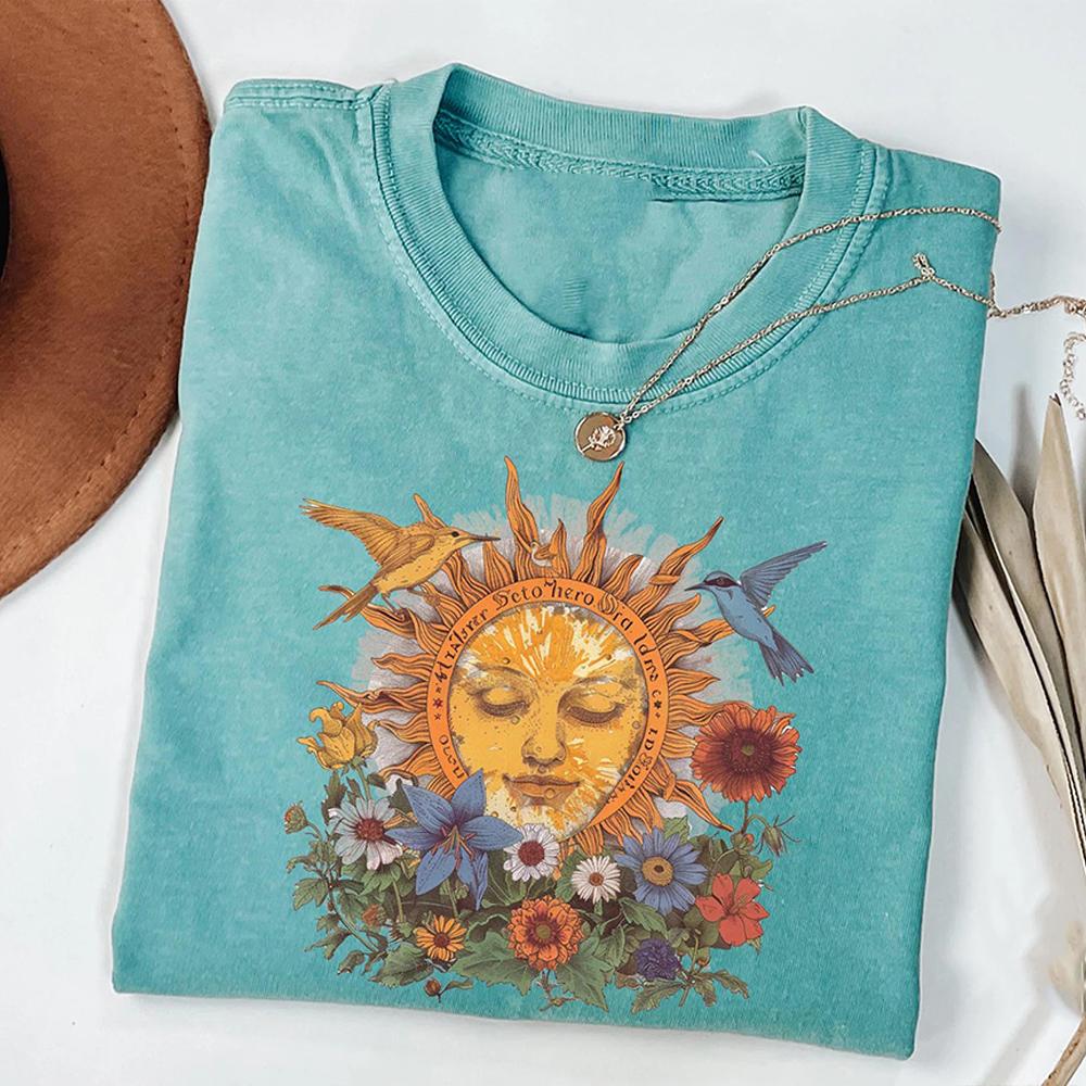 Women Boho Mystical Sun TShirt Nature Bohemian Cute Floral Sun Tee Dark Acedemia Unisex Y2K Shirt Hippy Gift For Her Streetwear