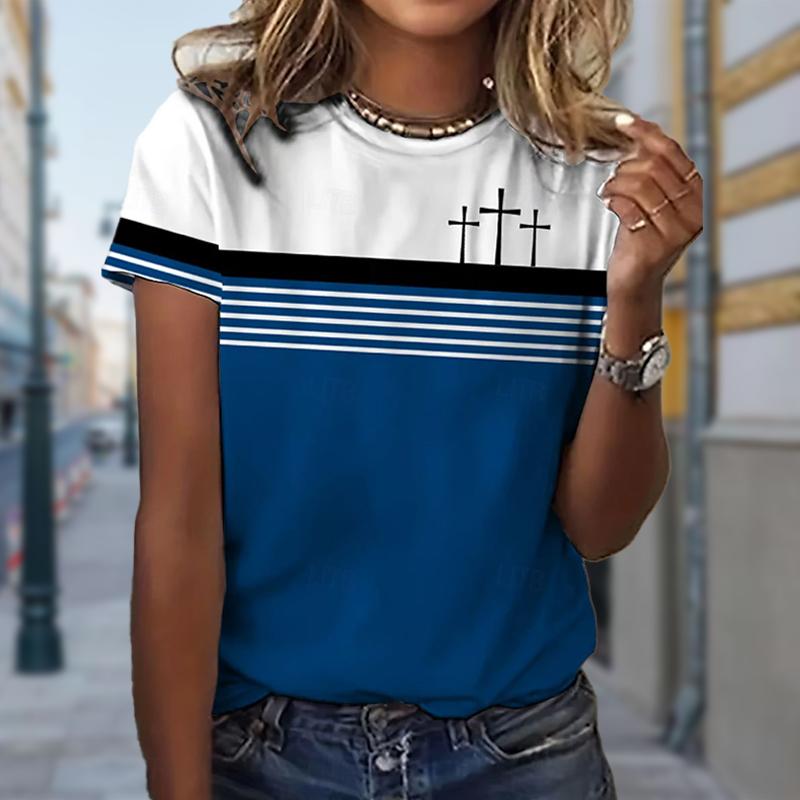 Dame Sommer T-skjorte Allsidig Trykk Retro Mote Kortermet T-skjorter Casual Trykte Topper