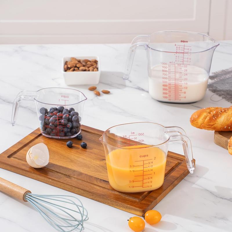 Zestaw przezroczystych kubków miarowych do piętrowania 1 filiżanka, 2 filiżanki, 4 filiżanki Plastikowy uchwyt pod kątem Skale Kubek do mierzenia płynów Do kuchni Gotowania