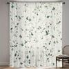 2Pc Green Branches And White Flowers Pattern Curtains, Polyester Fabric, Machine Washable, Suitable For Living Room And Bedroom