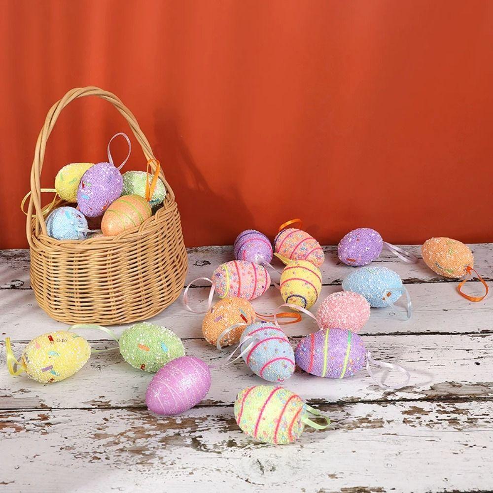 6Pcs Colorful Plastic Easter Eggs Pendant Simulation Egg Easter Festival Decoration  Wedding Decor