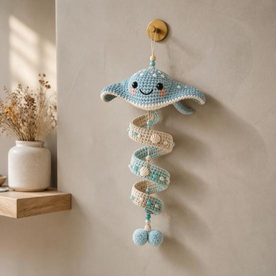Decorative Pendant Making Kit Ocean Animal Spiral Crochet Kit, DIY Coastal Hanging Ornament Beginner Craft for Adults with Yarn And Accessories Teens,