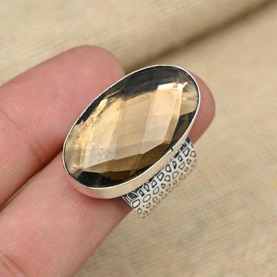 Rauchtopas-Edelstein, 925er-Sterlingsilber, wunderschöner Ring, ausgefallener handgefertigter Schmuck
