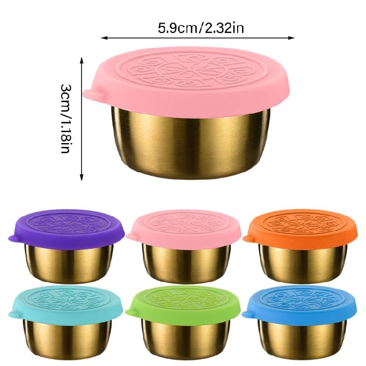 6Pcs Multipurpose 304Stainless Steel Condiment Holders Condiment Cups Snacks Container with Lid for Meal Organization