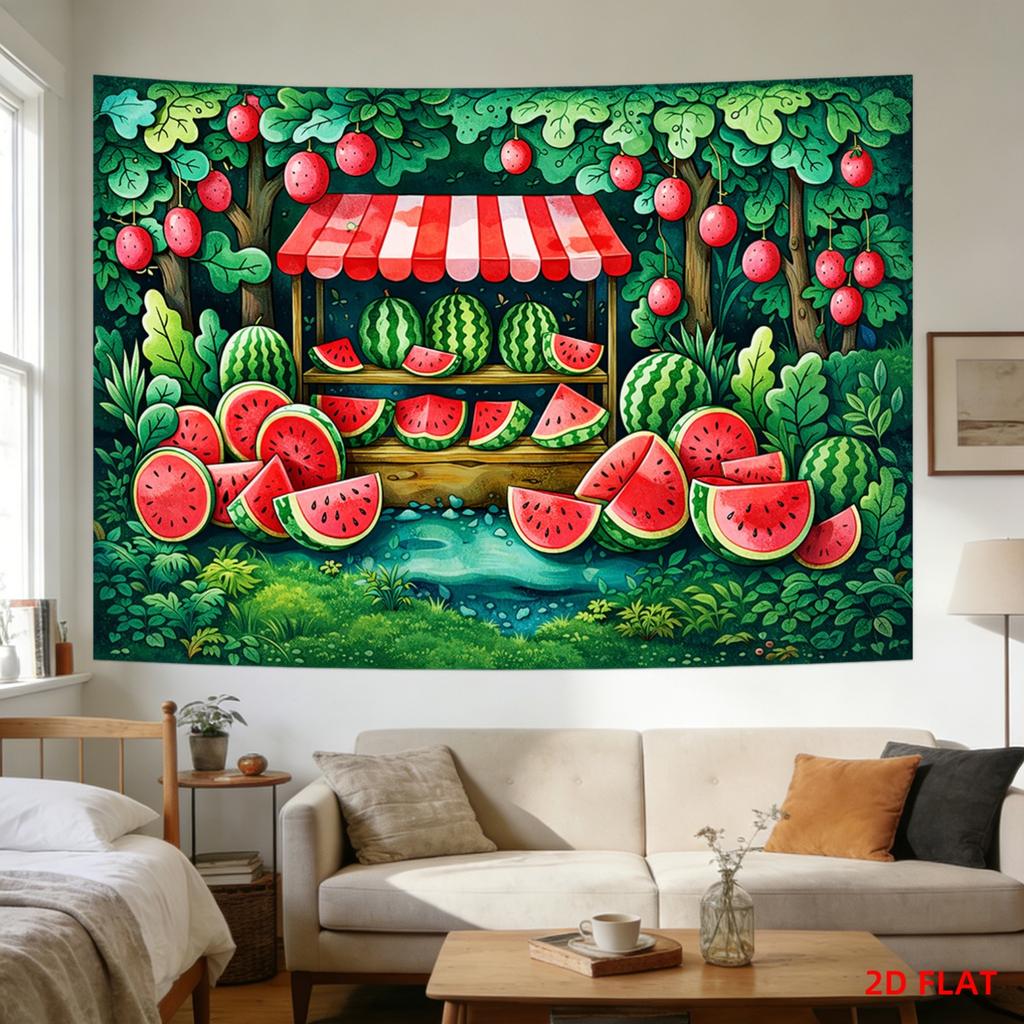 Large Watermelon Jungle Tapestry Wall Hanging Summer Fruit Picnic Tropical Greenery Bohemian Wall Decor Art Print