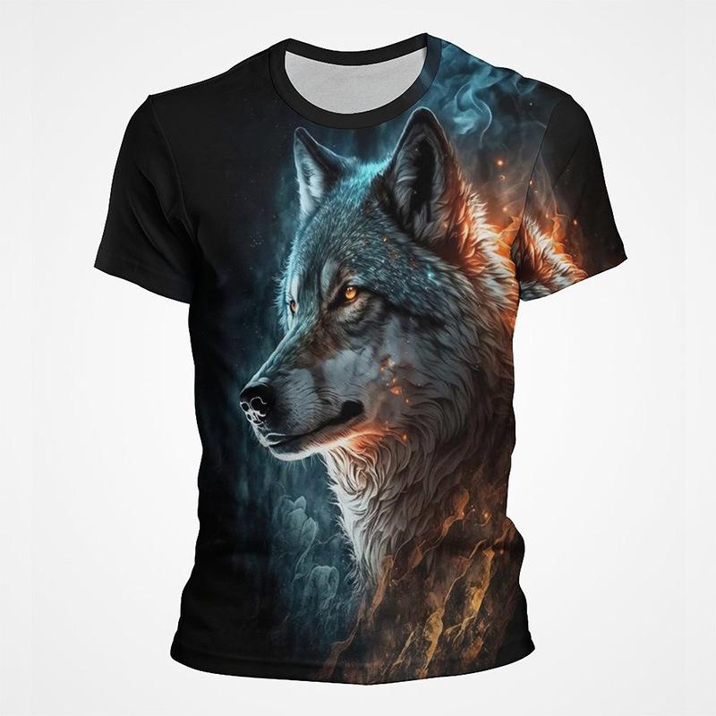 Animal Wolf 3D Digital Printed Men's Fashion Trend Round Neck Short Sleeved T-shirt