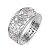 Sapphire Flower Pink Diamond Lucky Cherry Blossom 4 Leaves Clover Ring Eternity