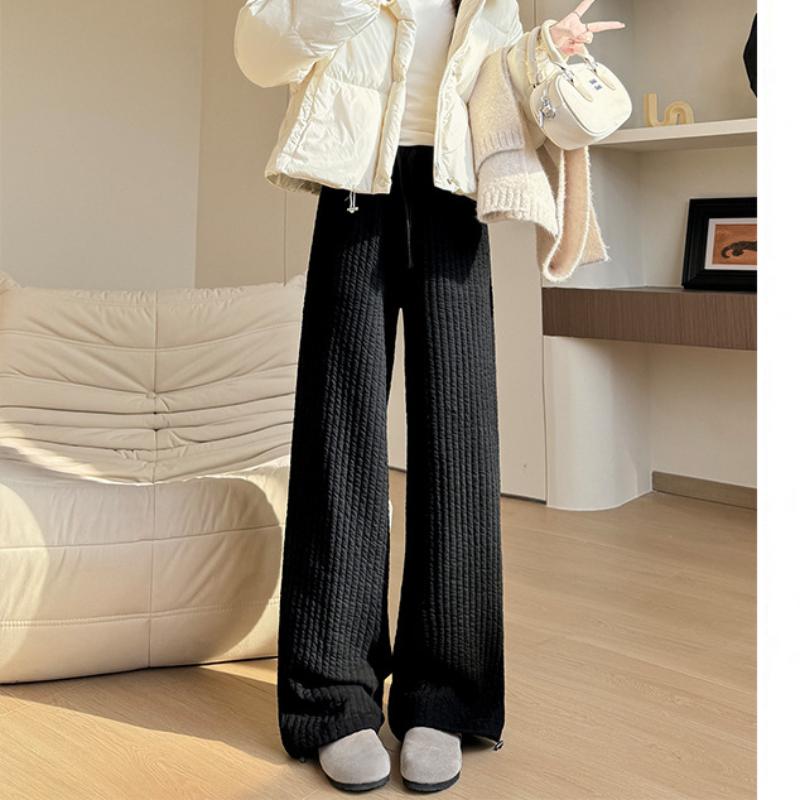 White Cotton Wide-leg Pants for Women In Autumn and Winter New Loose Straight Plus Velvet Sweatpants for Laziness Style Sports Wide-leg Pants