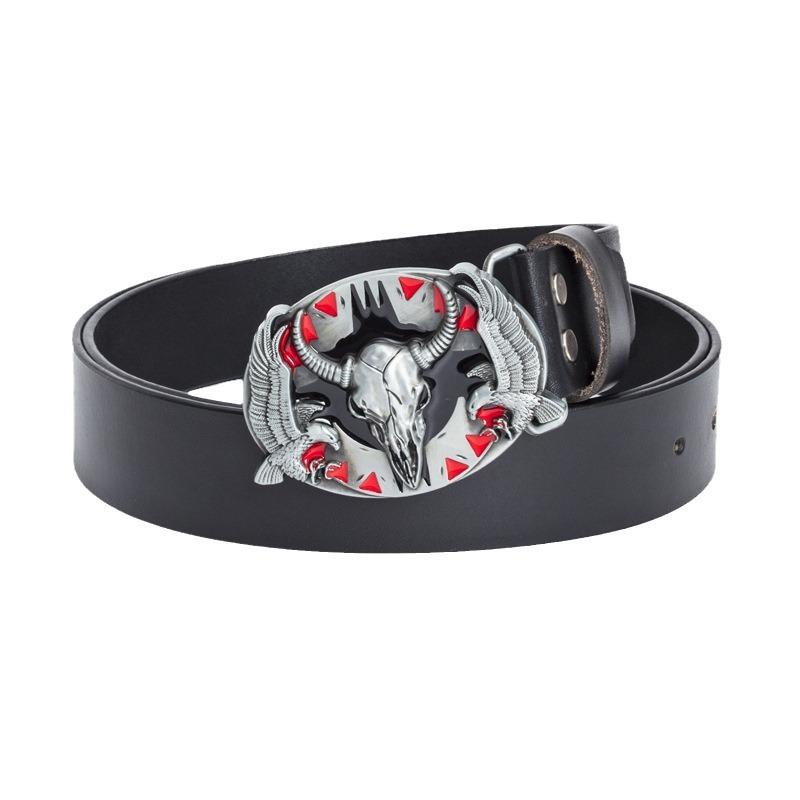 Europäischer und Amerikanischer Stierkopf Knopfkopf Gürtel Herren Dekorativer Jeans Personalisierter Gürtel Retro-Gürtel