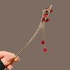 Red Butterfly Tassel Hair Stick with Velvet Flower Bead Detail Carved Pattern Retro Hanfu Style Women's Elegant Hair Accesso