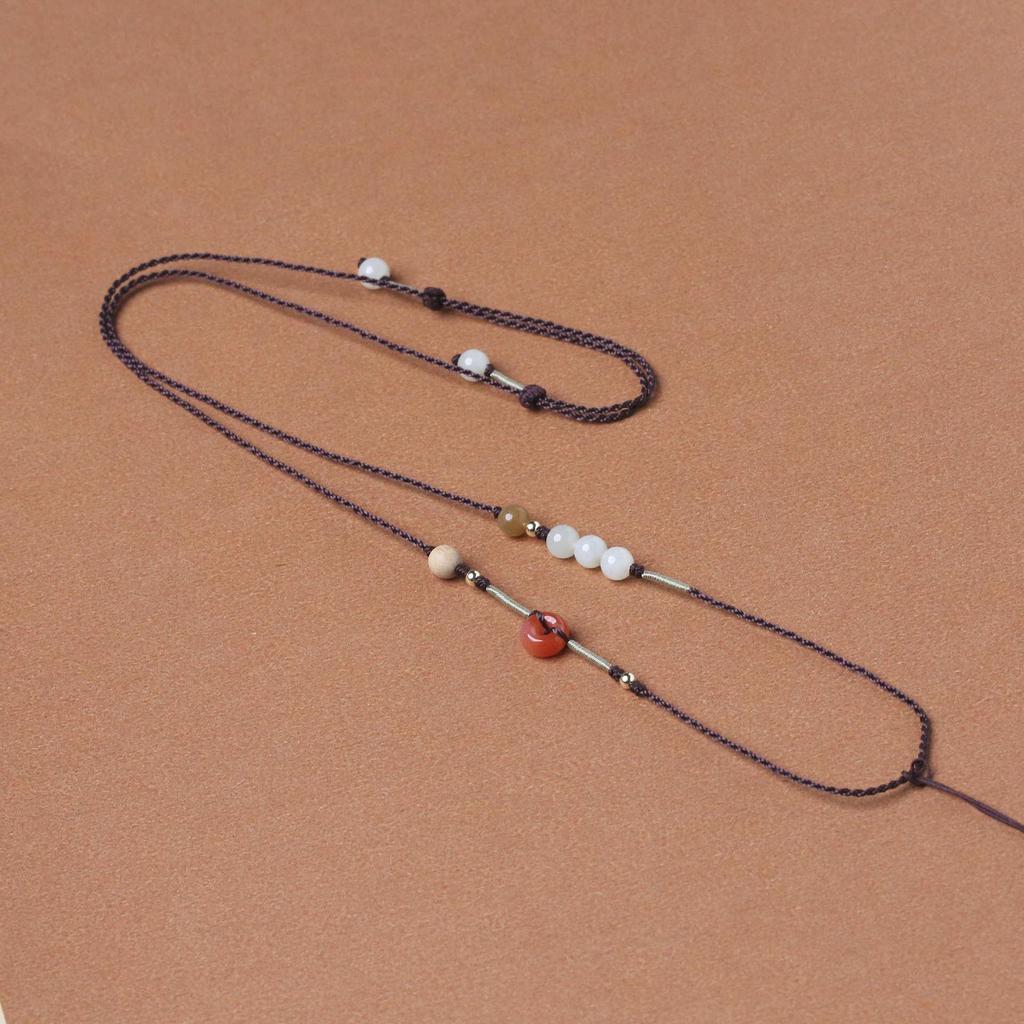 Refined Hand-Woven Hetian Jade Adjustable Necklace with Purely Handmade Cord