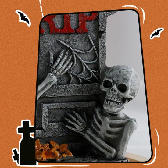 Halloween Tombstone Statue Decoration Spooky Resin RIP Skeleton Gravestone Figurine for Halloween Garden Outdoor Decor