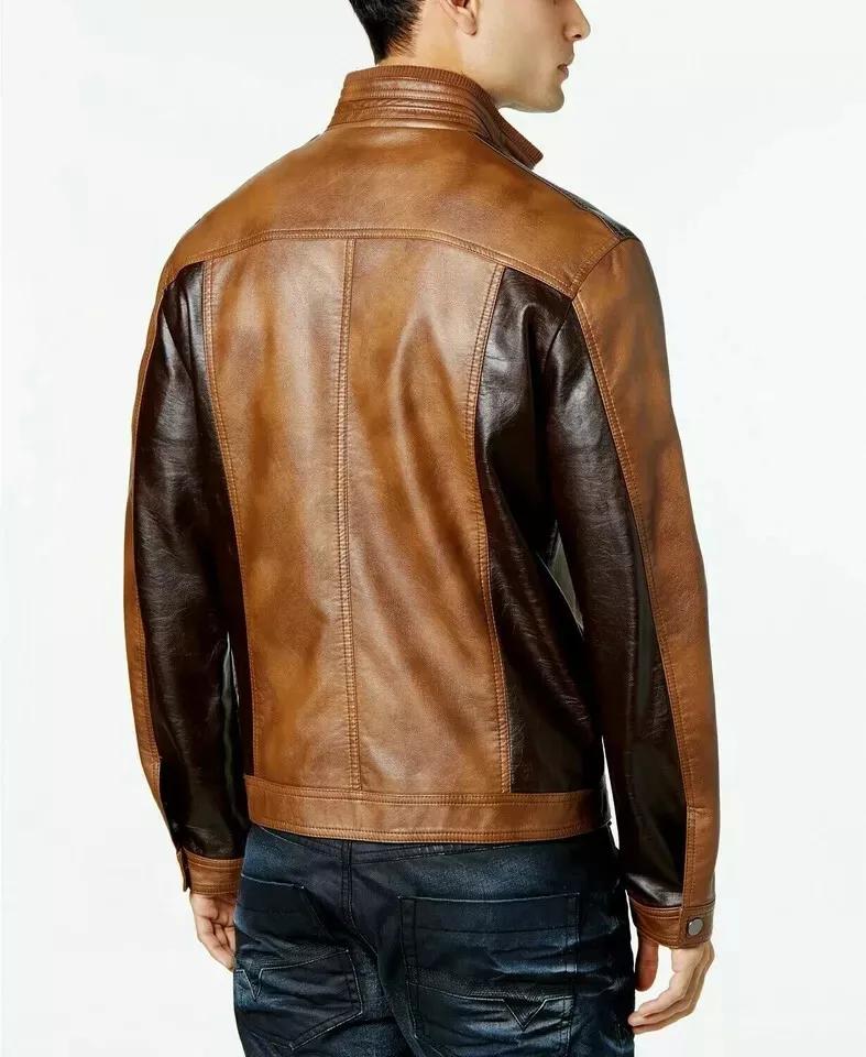 New Brown Handmade Genuine Lambskin Leather Men Jacket Biker Stylish Motorcycle