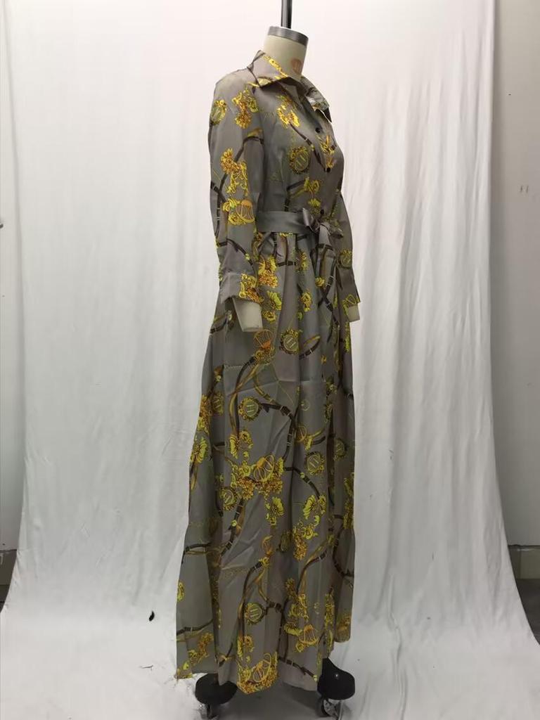 2025 Elegantes langes Robenkleid mit französischem Retro-Print für Frühling und Herbst - Neue modische muslimische Damenbekleidung