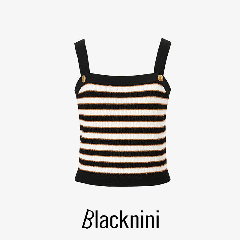 

Blacknini Yin Huafu Luxury Brand Knitting Matte Floating Line Jacquard Stripes Vest Suspender Skirt Stripes-Vest M