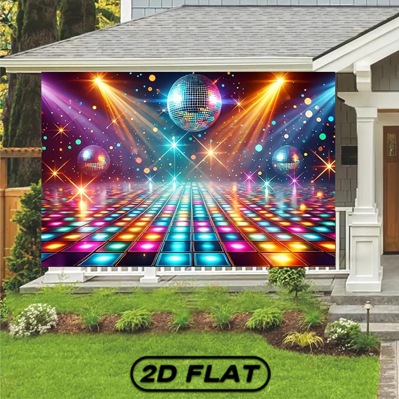 One disco party backdrop - neon disco balls, reflective floor, indoor/outdoor decoration, disco party theme decoration