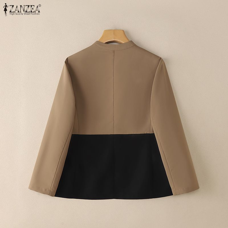 ZANZEA Cardigan subțire de damă casual cu gât în V, mâneci lungi, petice