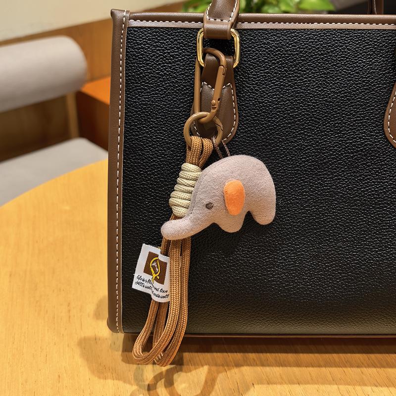 Cute Felt Elephant Bag Charm, Minimalist Elephant Keychain with Braided Rope Clip