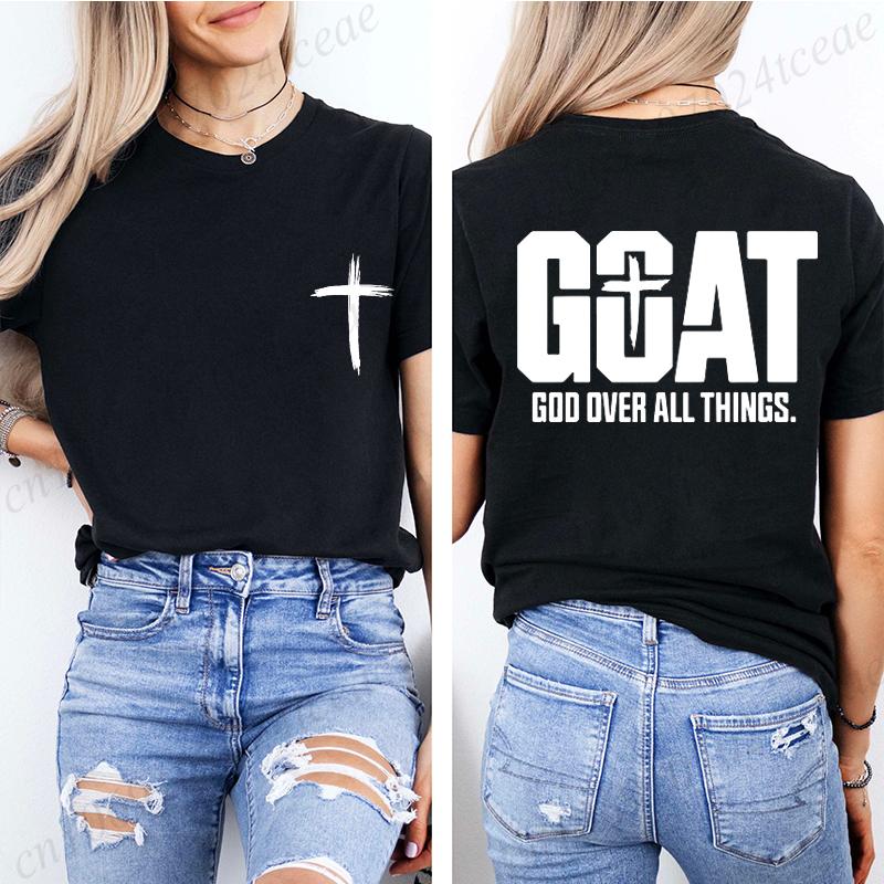 Goat God Over All Things T Shirt, Letter Graphic Printed Tee Shirts, Unisex Casual Short Sleeve, Vintage Streetwear Fashion Top,