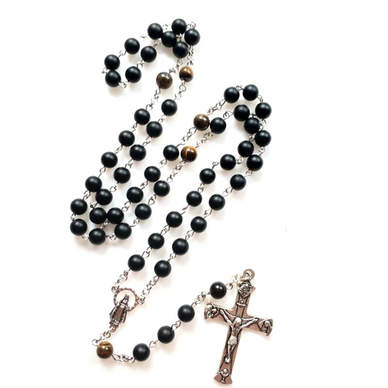 Vintage Religiöse Katholische Kreuz Rosenkranz Halskette Perlen Heilige Figur Jesus Hängen Anhänger Jesus Rosenkranz Halskette Für Frauen Männer